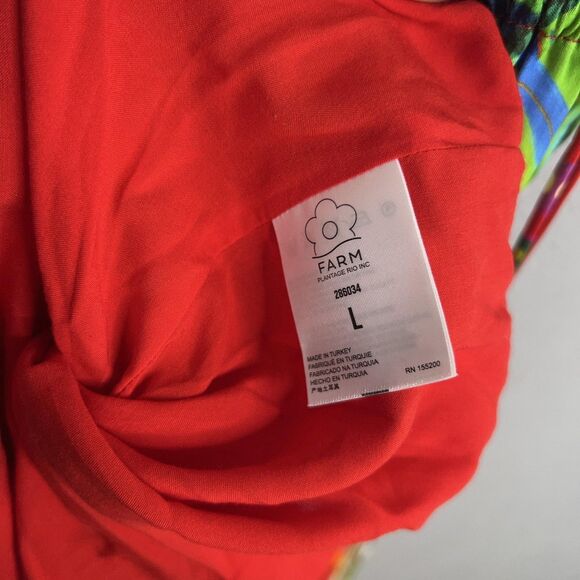 Farm Rio Dress Womens Large Bright Palila Fringed Midi Tropical Boho Beaded Loud - Picture 8 of 16